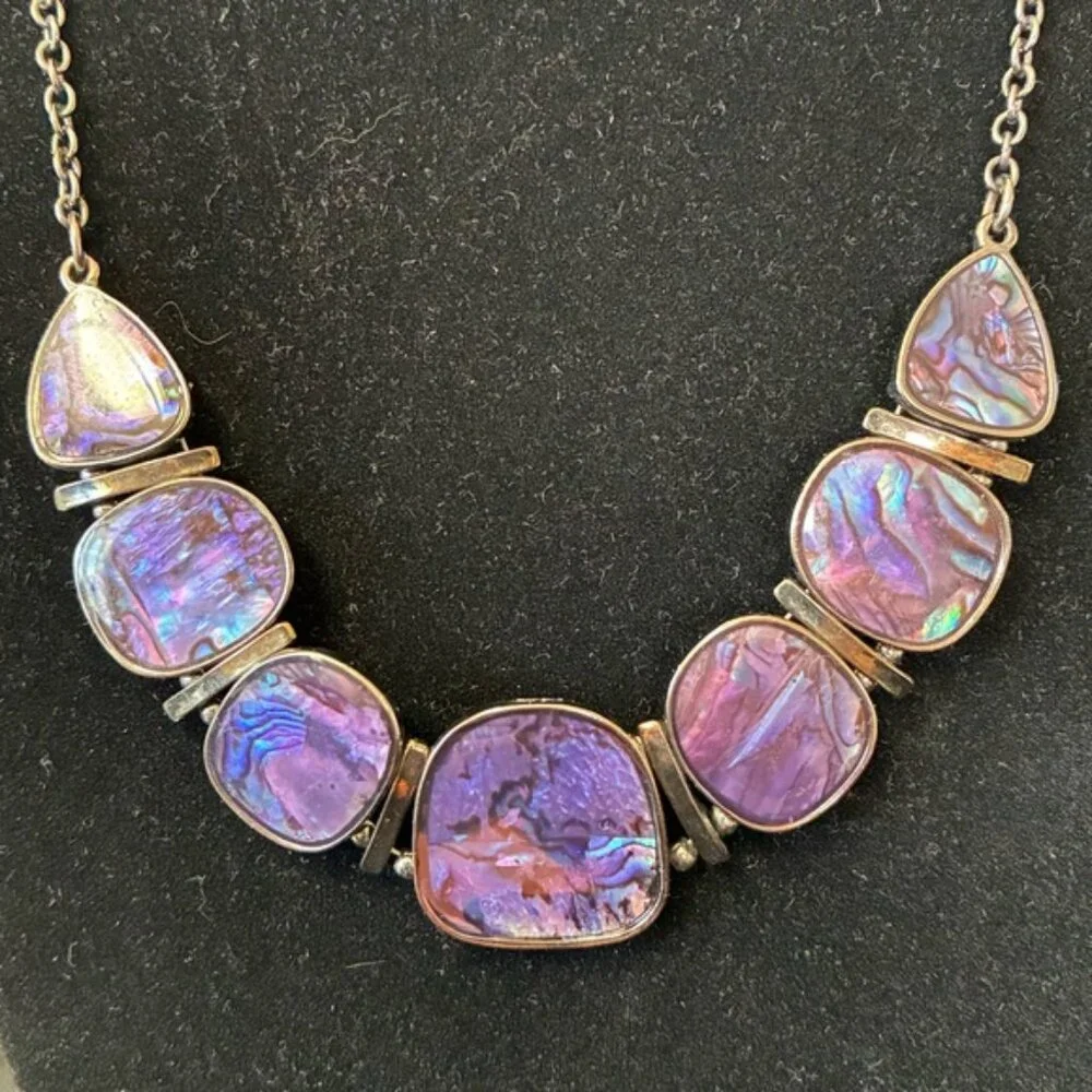 Purple Abalone Shell Necklace & Stretch Bracelet Set - Picture 3 of 10